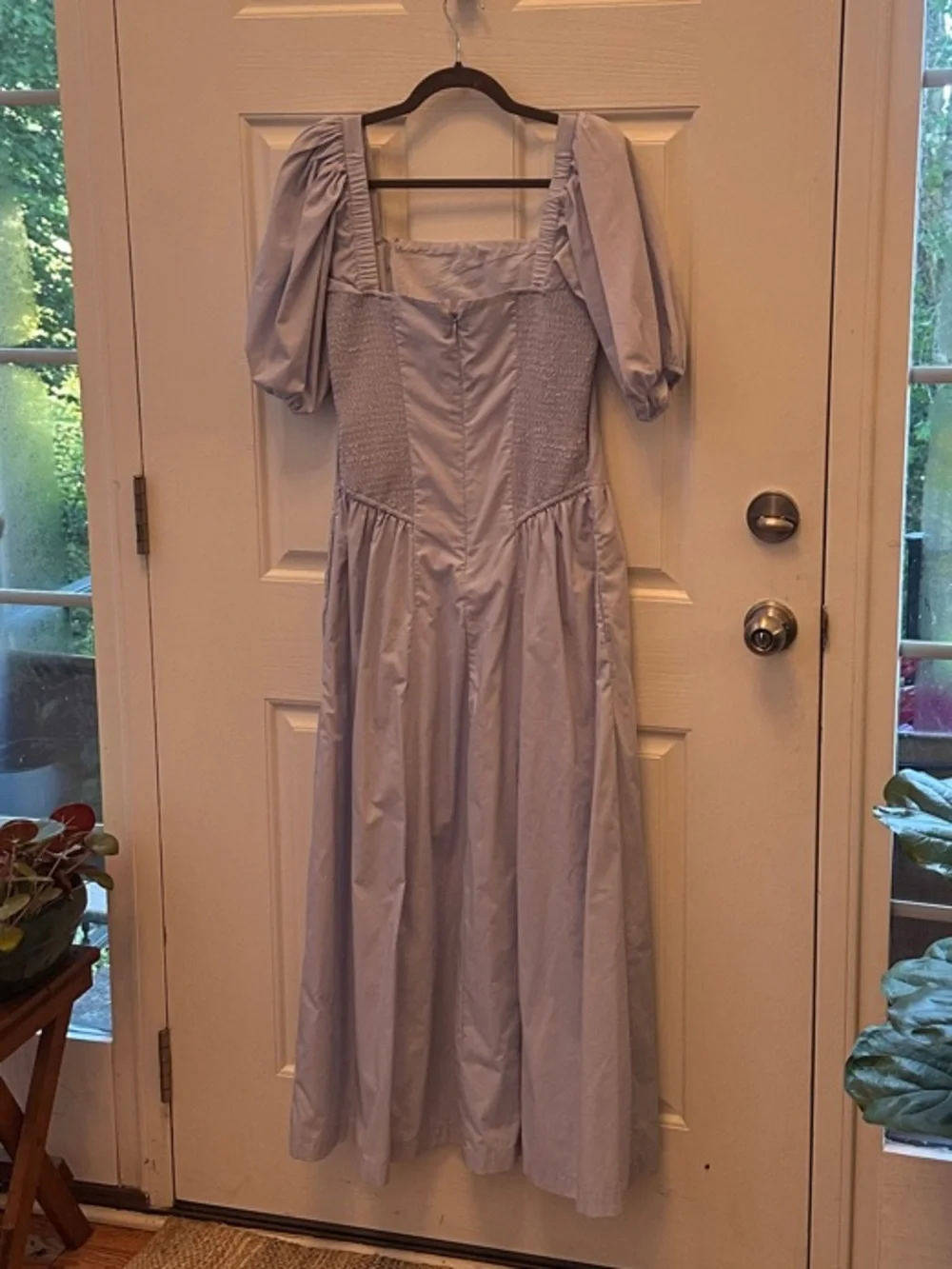 Abercrombie and Fitch Light Blue Square-Neck Puff Sleeve Maxi Dress